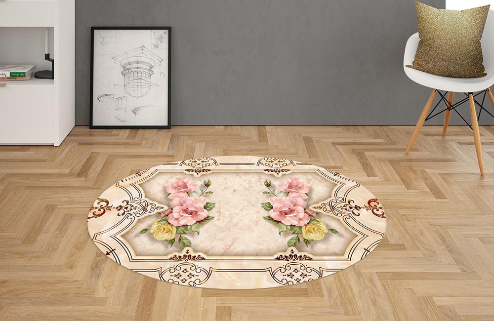 3D Ковер «Объемные букеты роз под мрамор»   Овальный 2