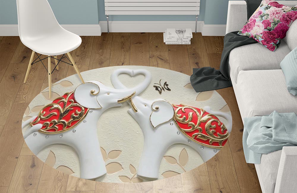 3D Ковер «Слоники под керамику»  Круглый 1