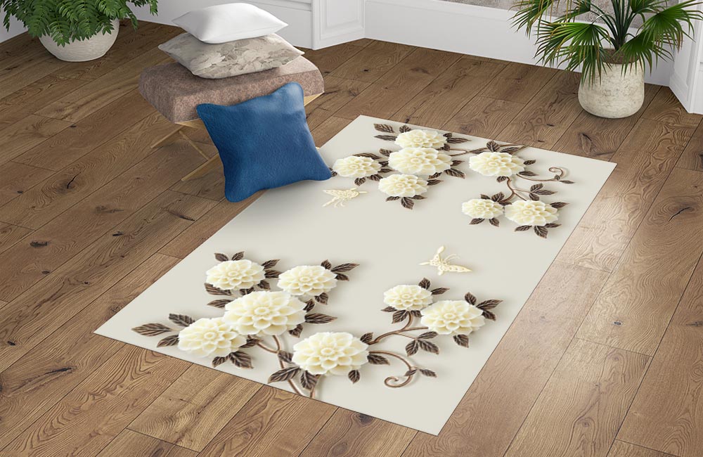 3D Ковер «Бежевые цветы под керамику»  Прямоугольный 4