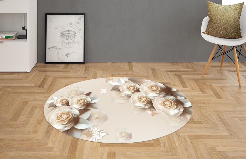 3D Ковер «Кремовая композиция с розами»  Овальный 2