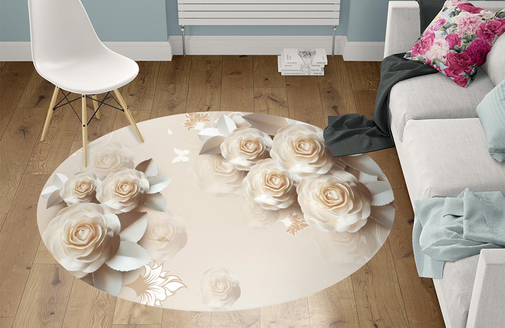 3D Ковер «Кремовая композиция с розами»  Круглый 1