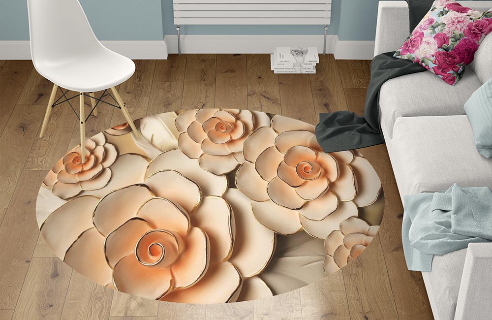 3D Ковер «Букет роз с тиснением под керамику»  Круглый 1