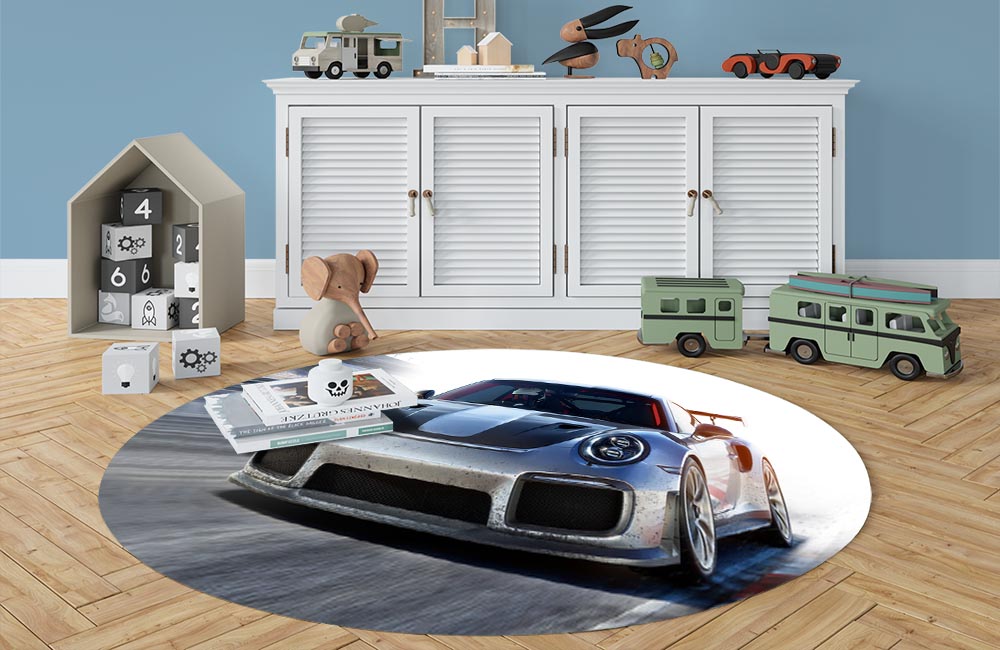 3D Ковер «Гоночный автомобиль на треке» Овальный 3