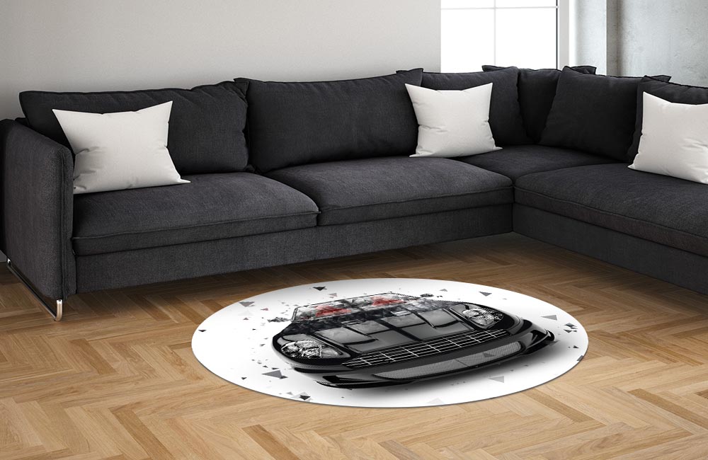 3D Ковер «Роскошный черный автомобиль с полигонами» Овальный 1