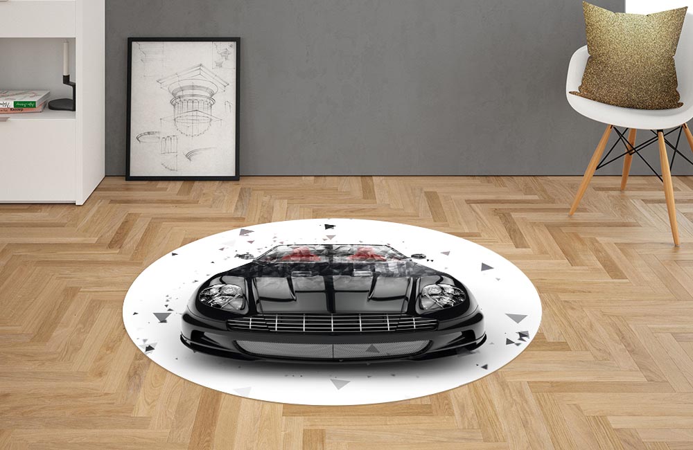 3D Ковер «Роскошный черный автомобиль с полигонами» Овальный 2