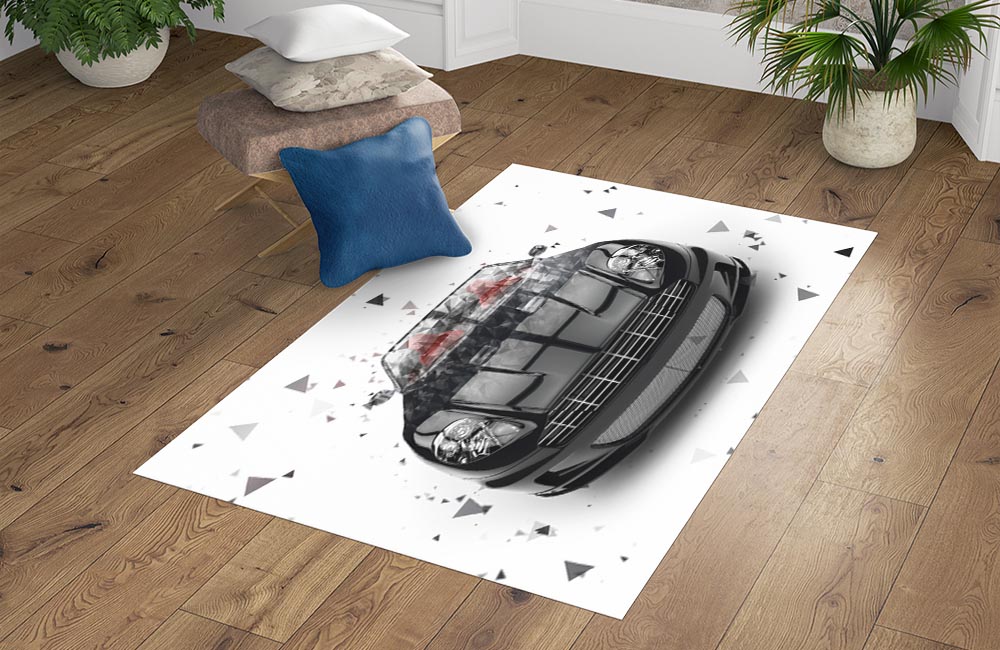 3D Ковер «Роскошный черный автомобиль с полигонами» Прямоугольный 4