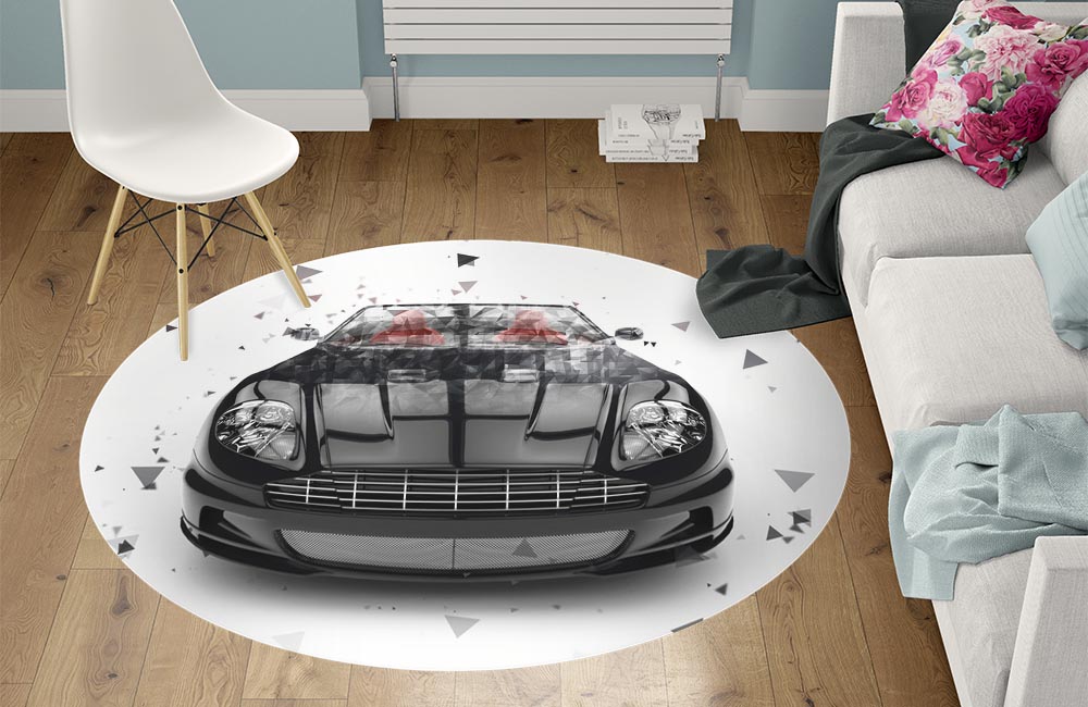 3D Ковер «Роскошный черный автомобиль с полигонами» Круглый 1