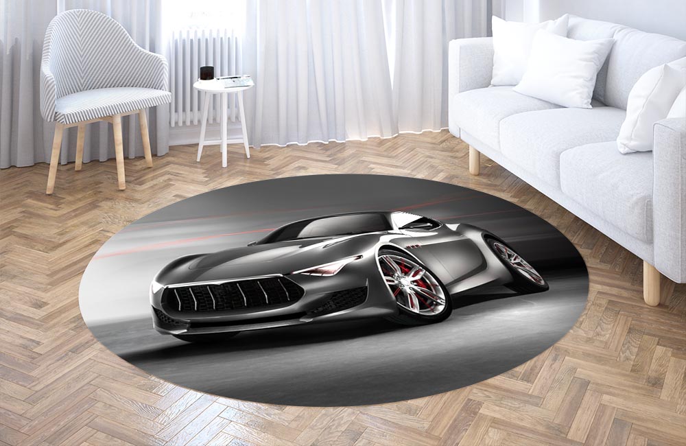 3D Ковер «Современный автомобиль в серых тонах» Круглый 3