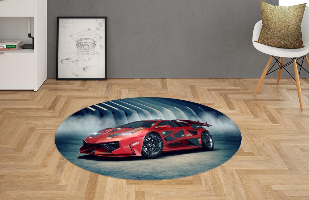 3D Ковер «Футуристичный красный автомобиль» Овальный 2