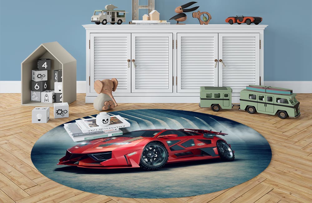 3D Ковер «Футуристичный красный автомобиль» Овальный 3