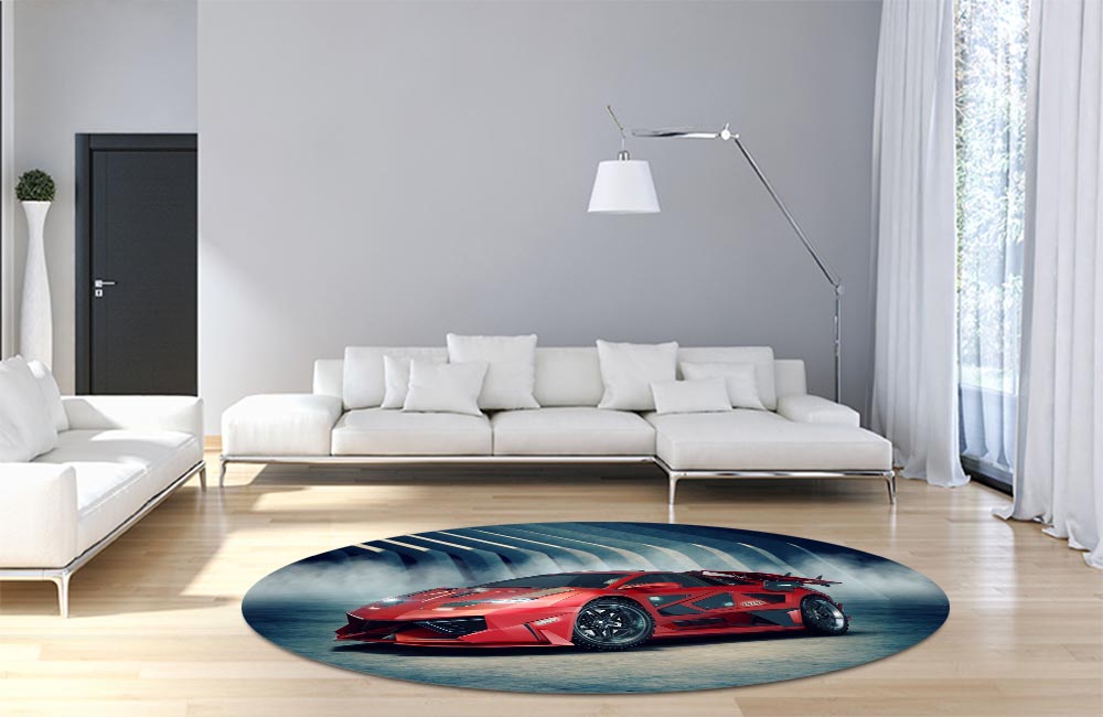 3D Ковер «Футуристичный красный автомобиль» Круглый 4