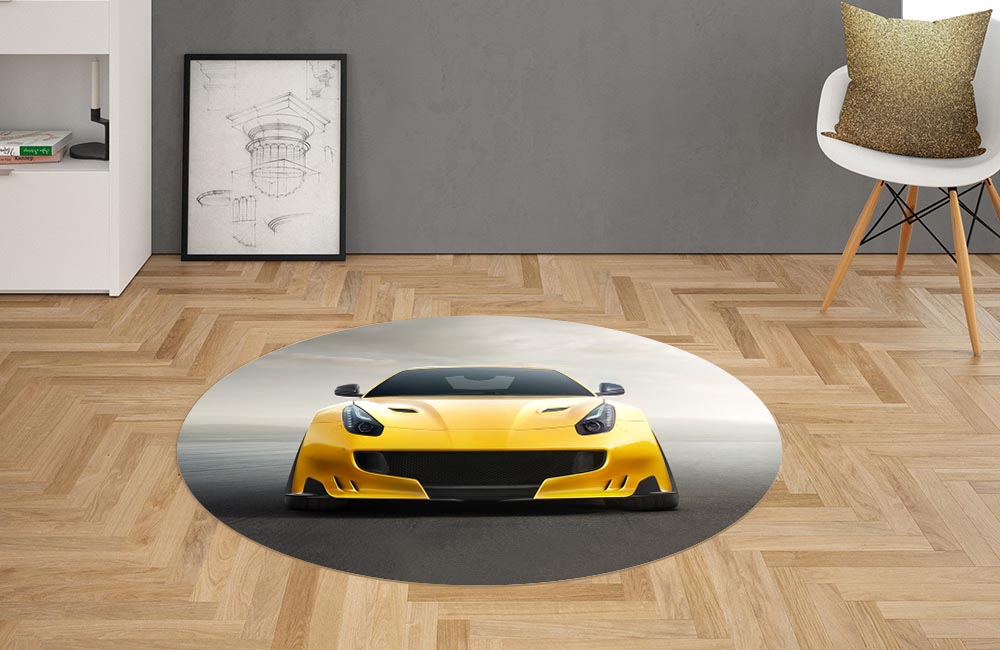 3D Ковер «Желтый спортивный автомобиль» Овальный 2