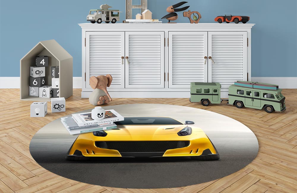3D Ковер «Желтый спортивный автомобиль» Овальный 3