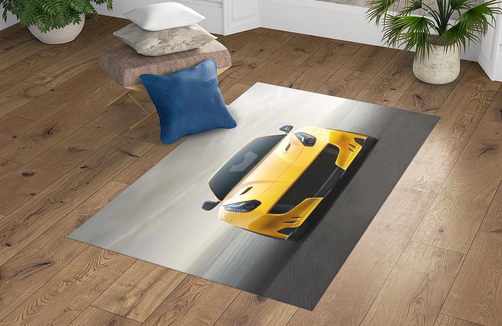3D Ковер «Желтый спортивный автомобиль» Прямоугольный 4