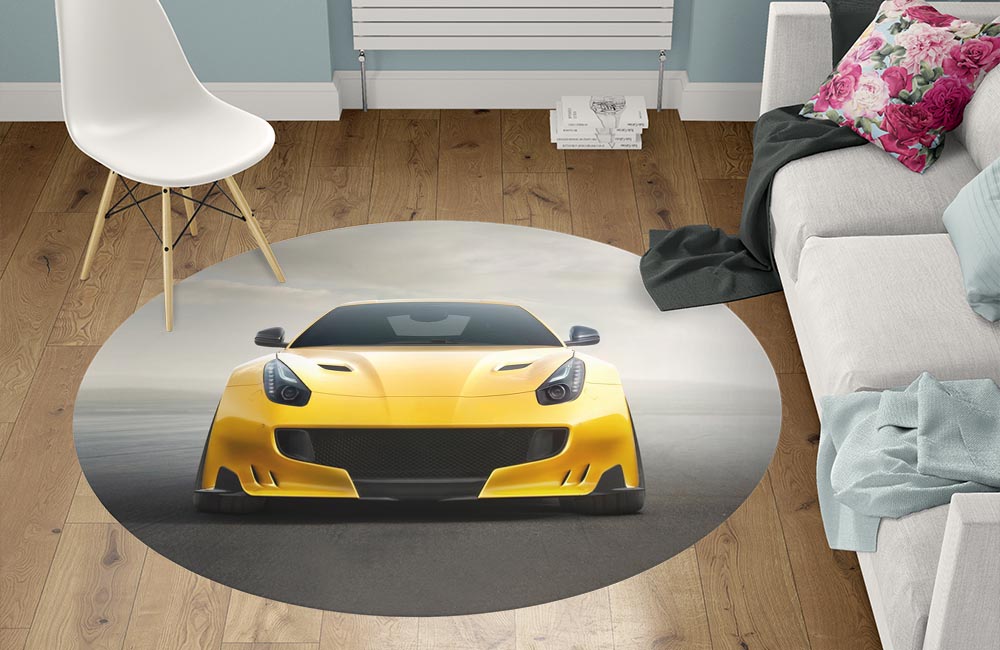 3D Ковер «Желтый спортивный автомобиль» Круглый 1