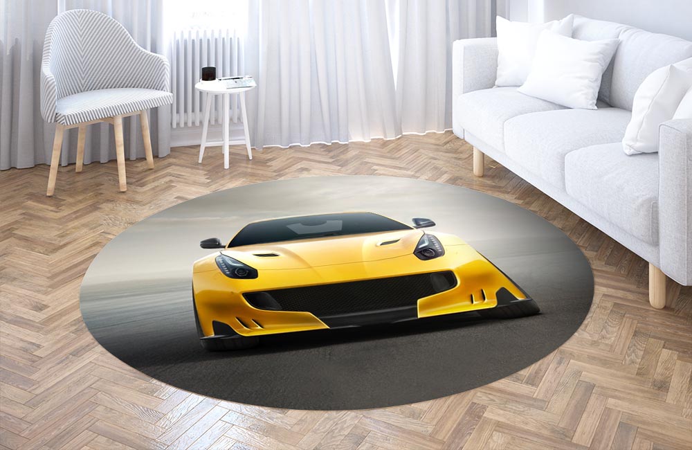3D Ковер «Желтый спортивный автомобиль» Круглый 3