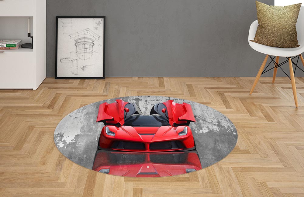 3D Ковер «Красное авто на бетонном фоне» Овальный 2