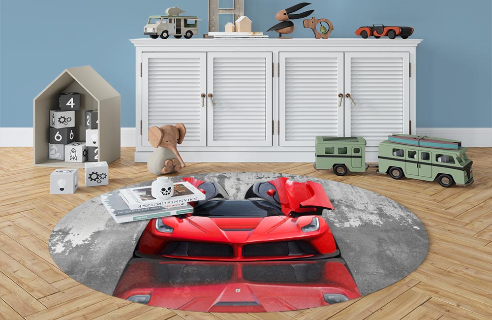 3D Ковер «Красное авто на бетонном фоне» Овальный 3