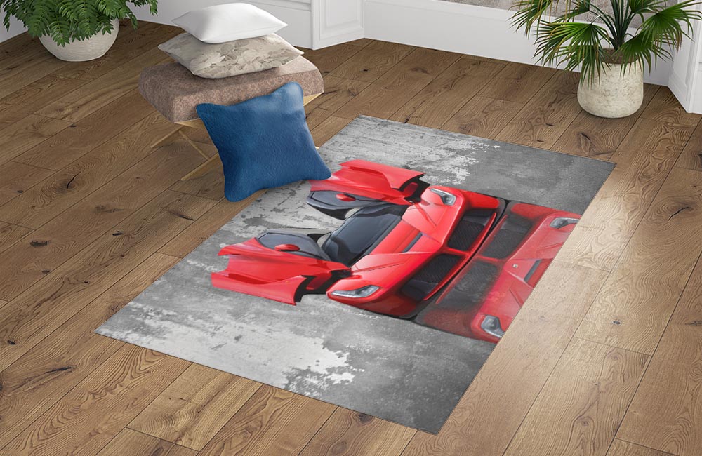 3D Ковер «Красное авто на бетонном фоне» Прямоугольный 4