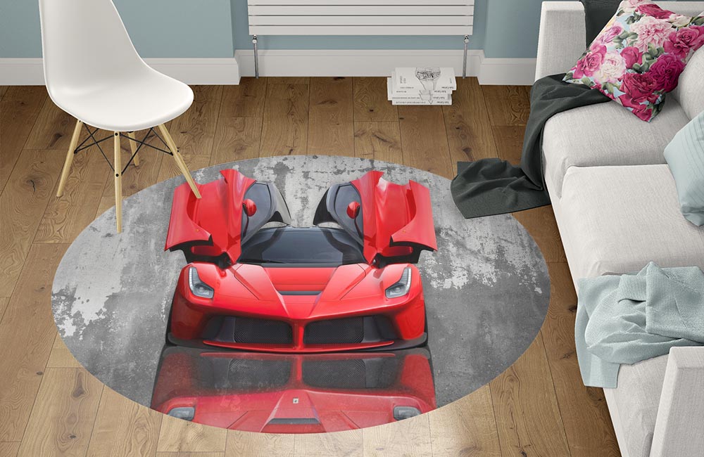3D Ковер «Красное авто на бетонном фоне» Круглый 1