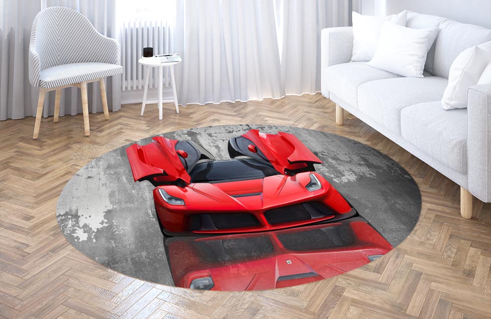 3D Ковер «Красное авто на бетонном фоне» Круглый 3