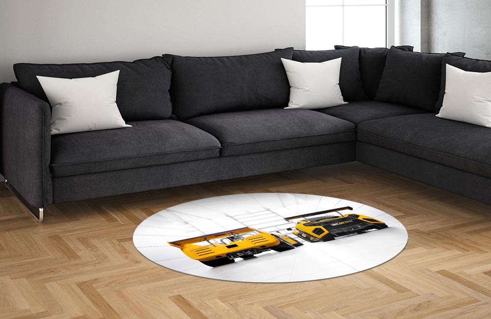 3D Ковер «Светлый гараж с двумя желтыми спорткарами» Овальный 1