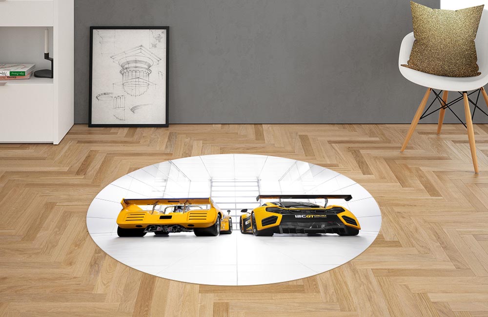 3D Ковер «Светлый гараж с двумя желтыми спорткарами» Овальный 2