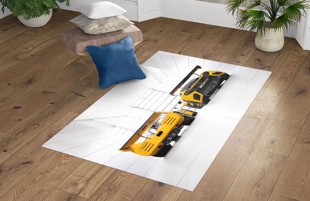 3D Ковер «Светлый гараж с двумя желтыми спорткарами» Прямоугольный 4