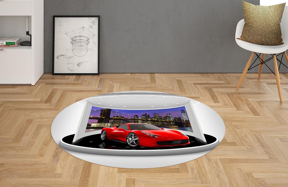 3D Ковер «Красное авто на выставочном стенде» Овальный 2