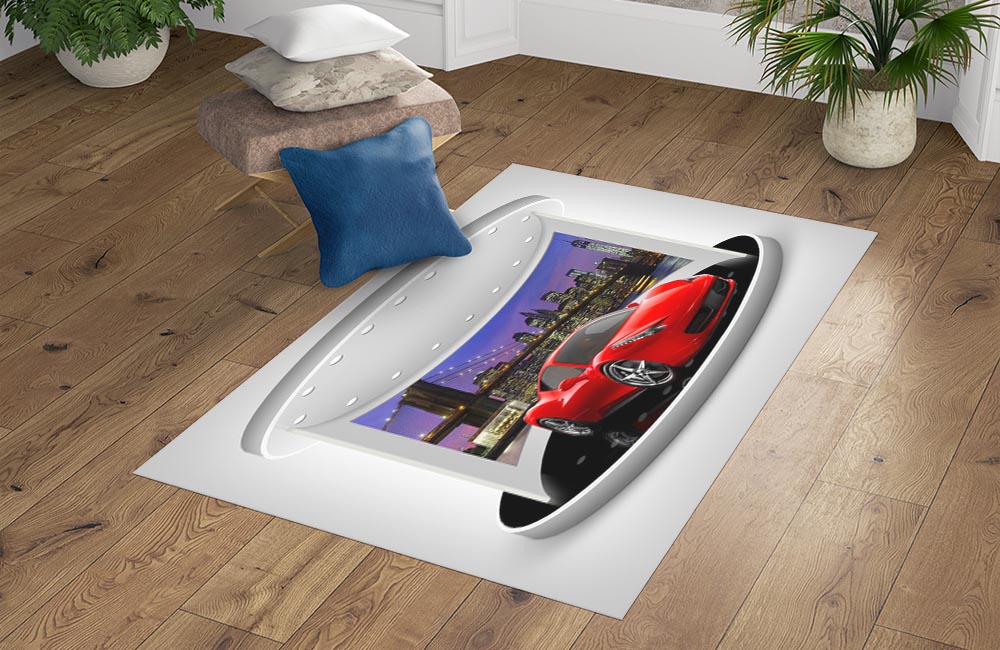 3D Ковер «Красное авто на выставочном стенде» Прямоугольный 4