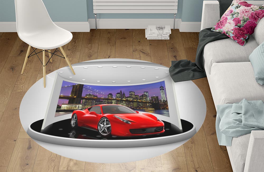 3D Ковер «Красное авто на выставочном стенде» Круглый 1