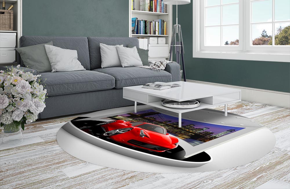 3D Ковер «Красное авто на выставочном стенде» Круглый 2