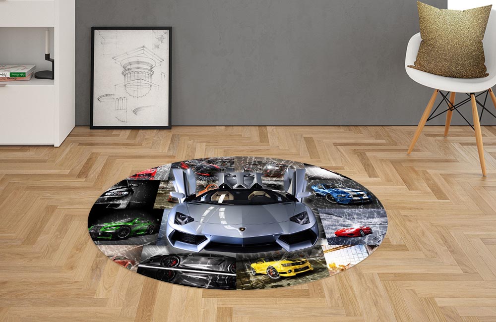 3D Ковер «Коллаж из спортивных машин» Овальный 2