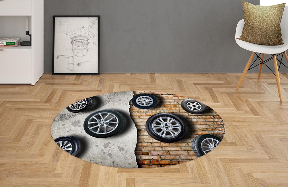 3D Ковер «Коллекция колес» Овальный 2