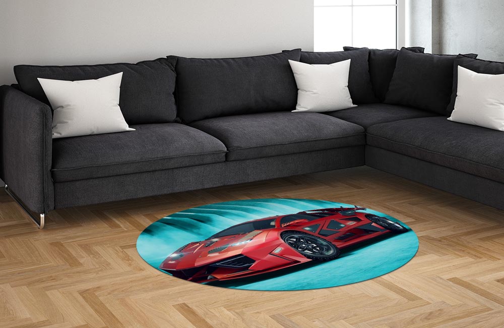 3D Ковер «Красное авто на бирюзовом фоне» Овальный 1