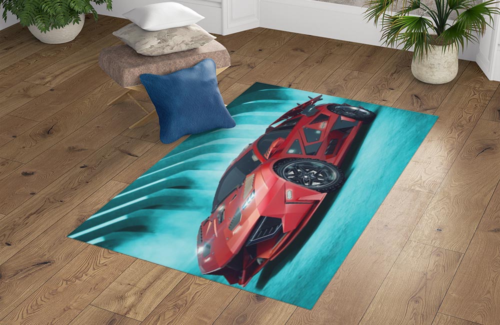 3D Ковер «Красное авто на бирюзовом фоне» Прямоугольный 4