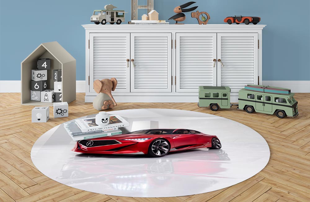 3D Ковер «Красное авто с отражением в глянце» Овальный 3