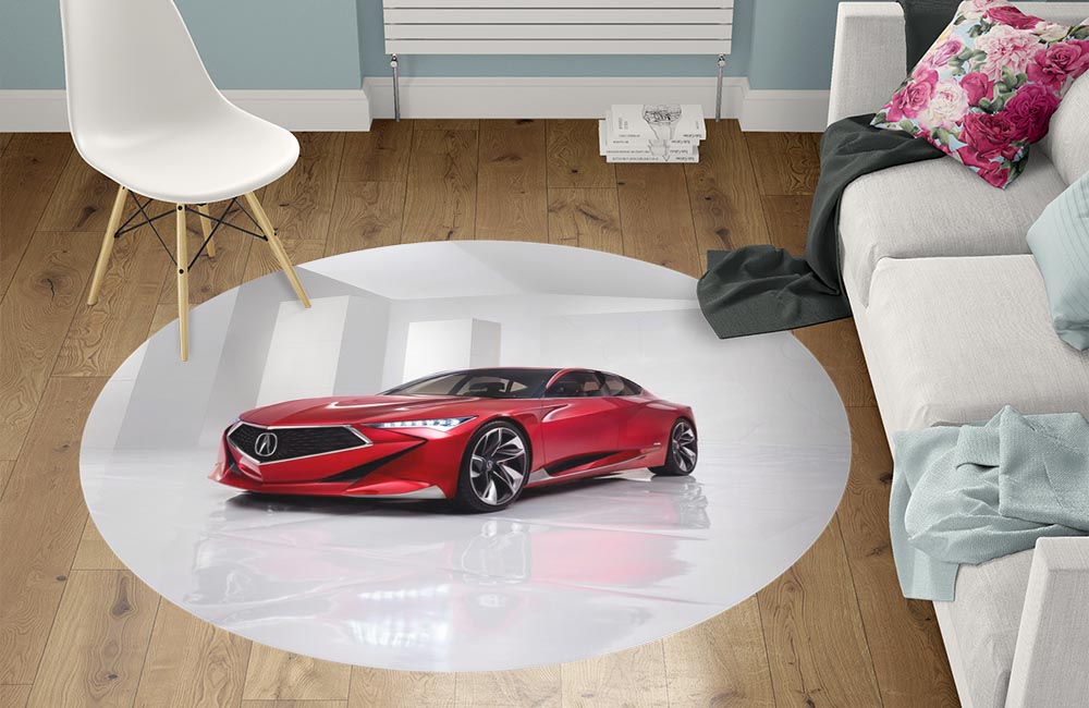 3D Ковер «Красное авто с отражением в глянце» Круглый 1
