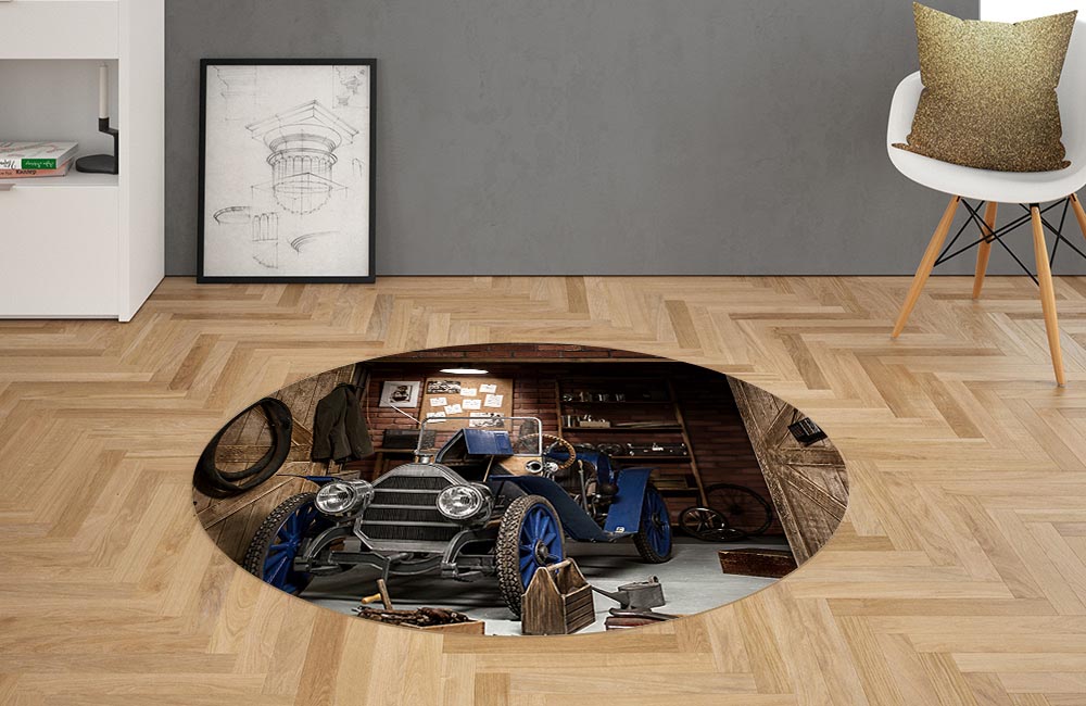 3D Ковер «Раритеный гараж» Овальный 2