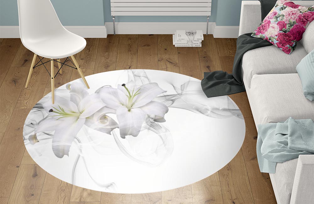 3D Ковер «Пара белых лилий в дымке» Круглый 1