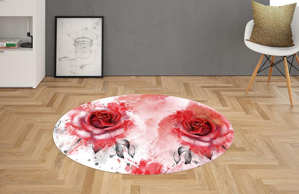3D Ковер «Алые розы в акварельной дымке» Овальный 2