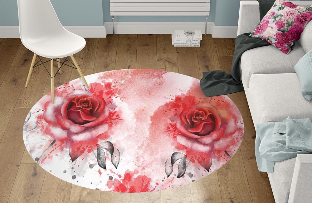 3D Ковер «Алые розы в акварельной дымке» Круглый 1
