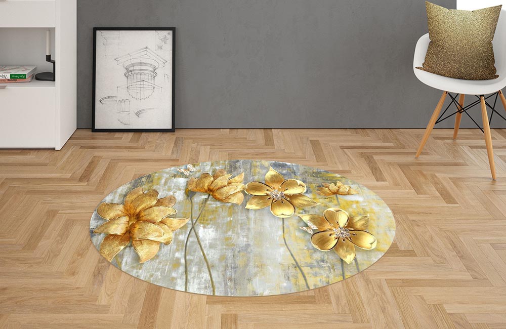 3D Ковер «Золотые цветы на художественном холсте» Овальный 2