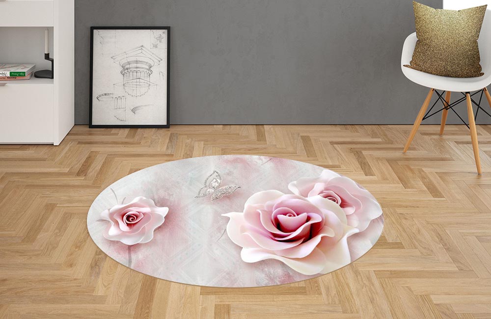 3D Ковер «Розы с ювелирной бабочкой» Овальный 2