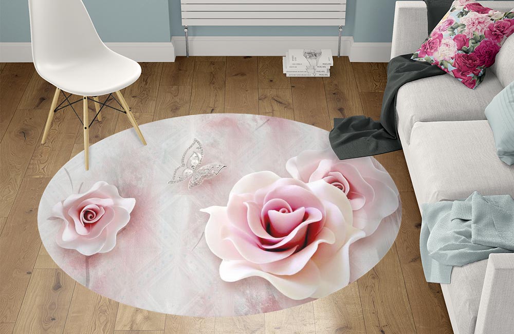 3D Ковер «Розы с ювелирной бабочкой» Круглый 1
