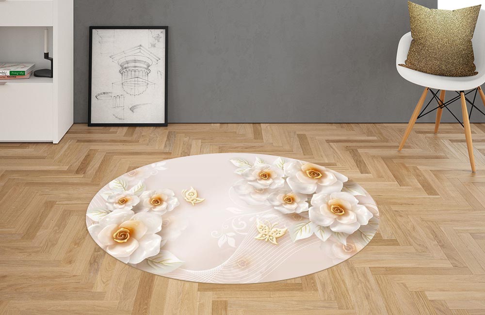 3D Ковер «Объемные цветы из фарфора» Овальный 2