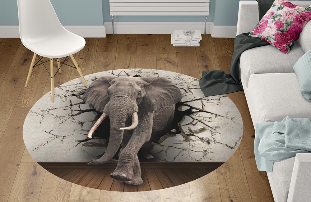 3D Ковер «Слон сквозь стену» Круглый 1