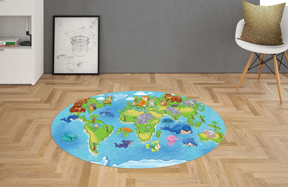 3D Ковер «Карта с милыми зверюшками» Овальный 2