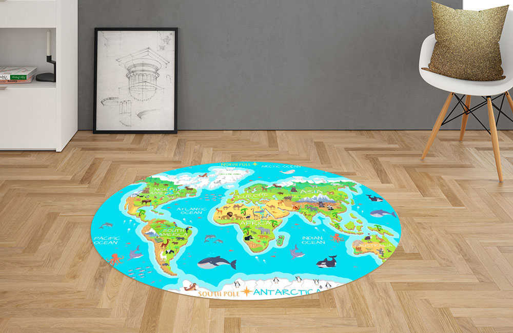 3D Ковер «Яркая карта мира» Овальный 2