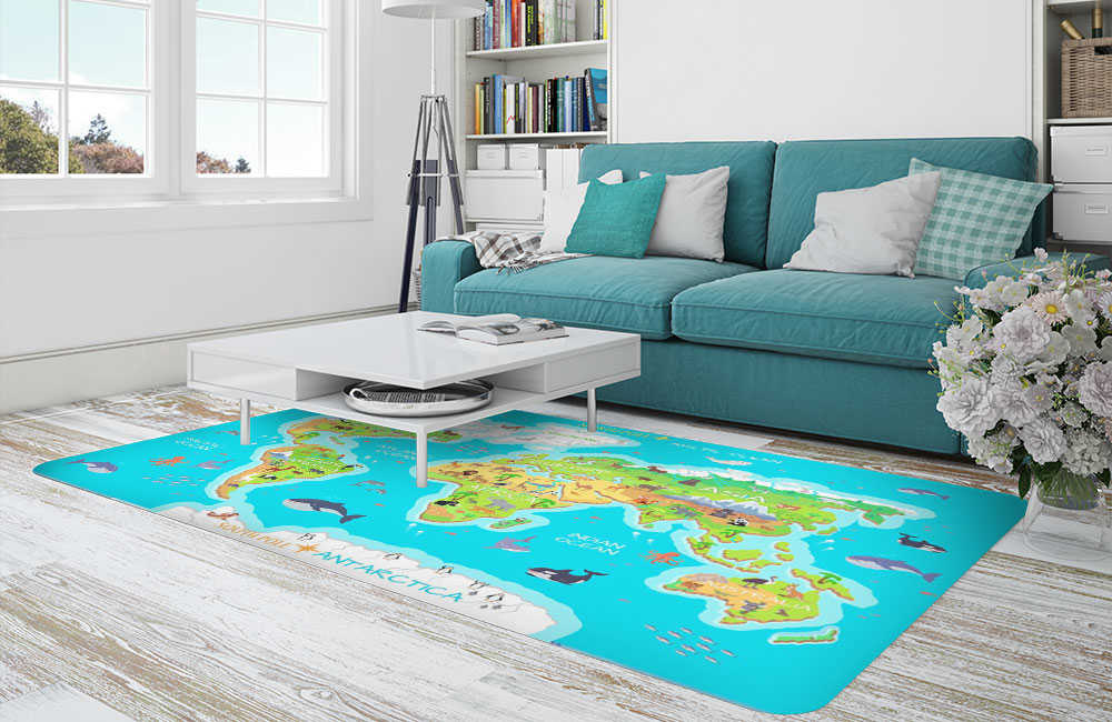 3D Ковер «Яркая карта мира» Прямоугольный 1